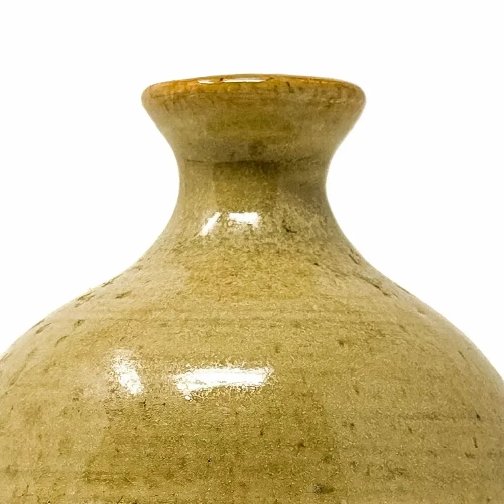 Studio Pottery Vase Oatmeal Glaze Carved Bud Vase Mid Century Modern Style